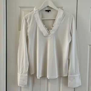 Massimo Dutti White V-neck Blouse Long Sleeves